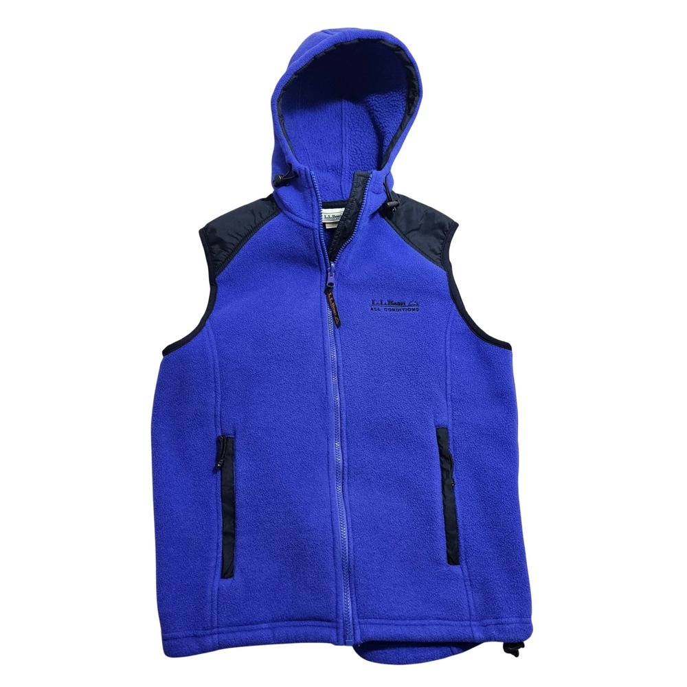 L.L. Bean Vintage All Conditions Fleece Vest Women Small Blue Hooded Zip Up